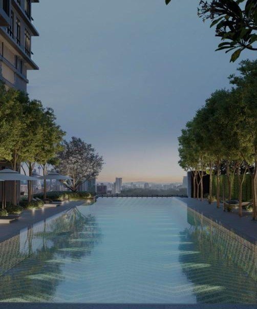 50-metre infinity lap pool at Khaya Residences overlooking the Kuala Lumpur skyline