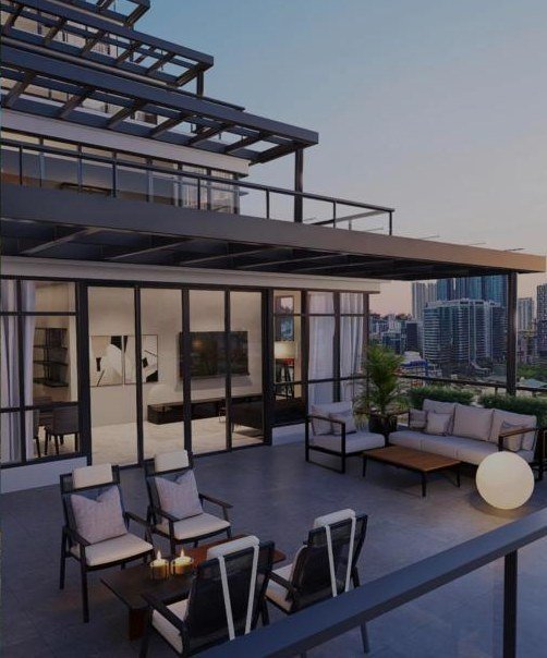 Rooftop lounge and terrace deck at Khaya Residences with skyline views