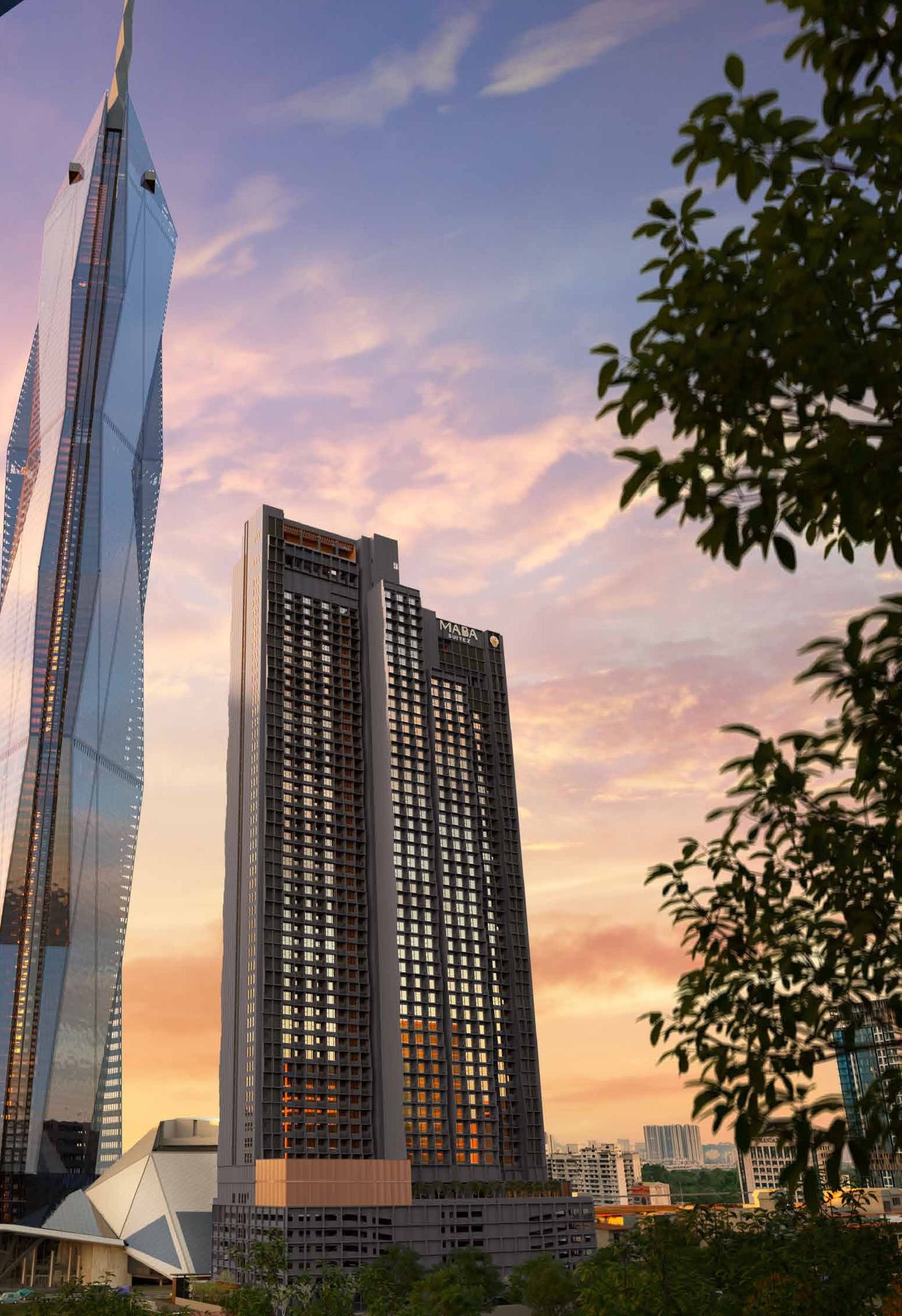 Artist's impression of MABA Suitez beside Merdeka 118 at dusk