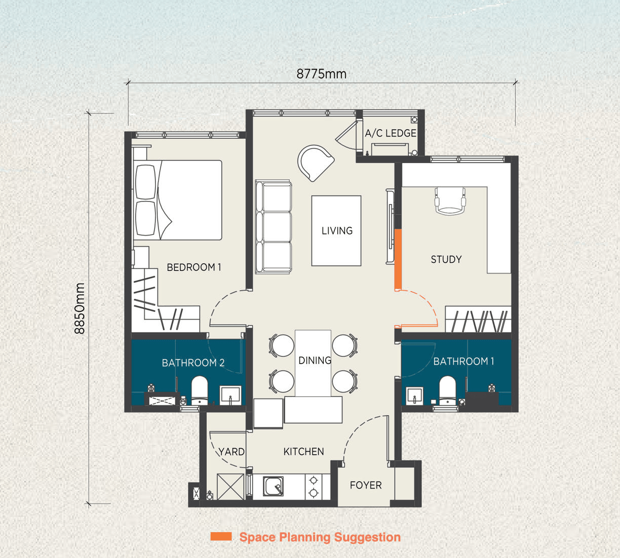Floor plan of The Capehauz Type A2 · without balcony, 700 sq ft