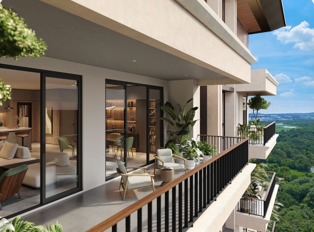 Artist's impression of a Condovilla balcony overlooking greenery