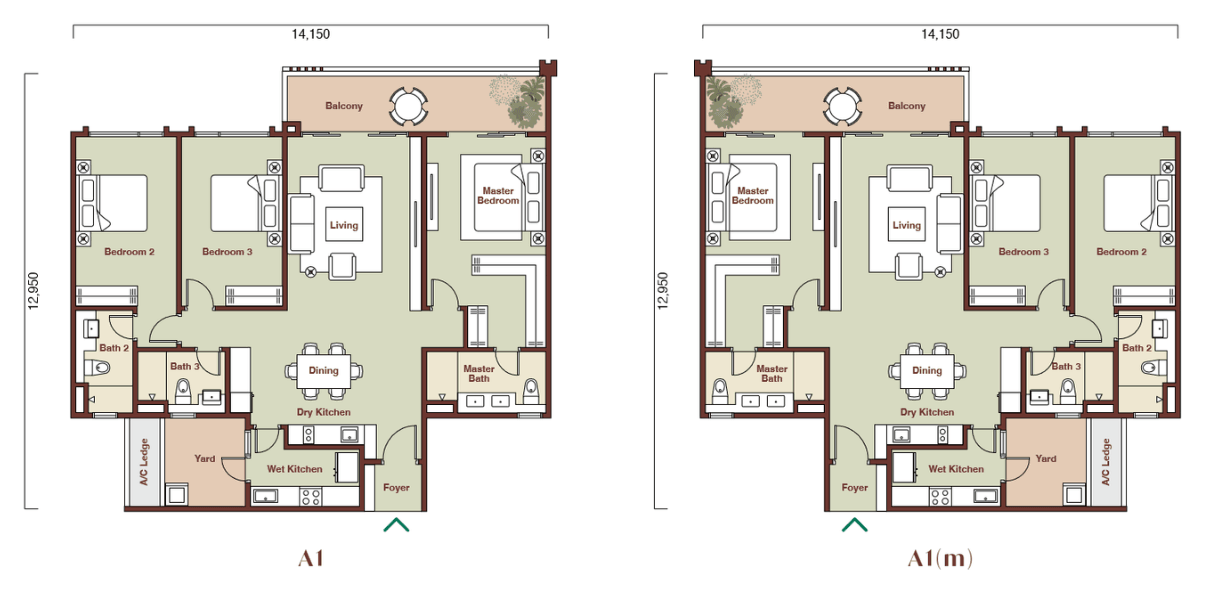 Floor plan of Condovillas Type A1 · A1(m), 1,691 sq ft
