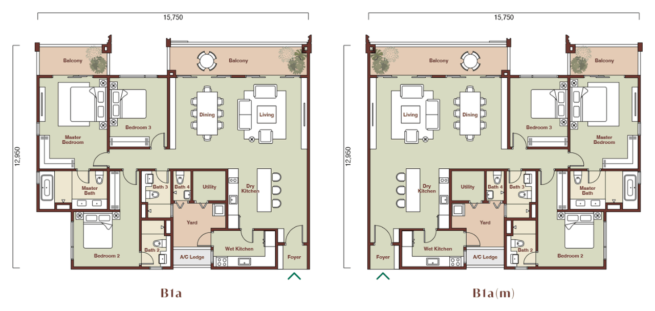 Floor plan of Condovillas Type B1a · B1a(m), 2,053 sq ft