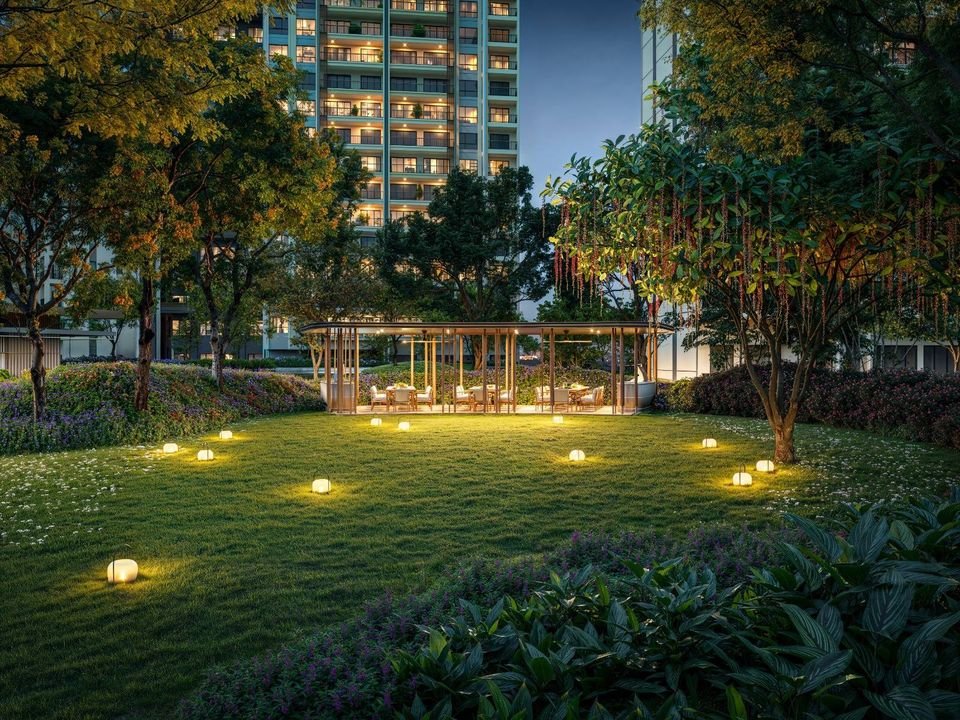 Garden pavilion at night